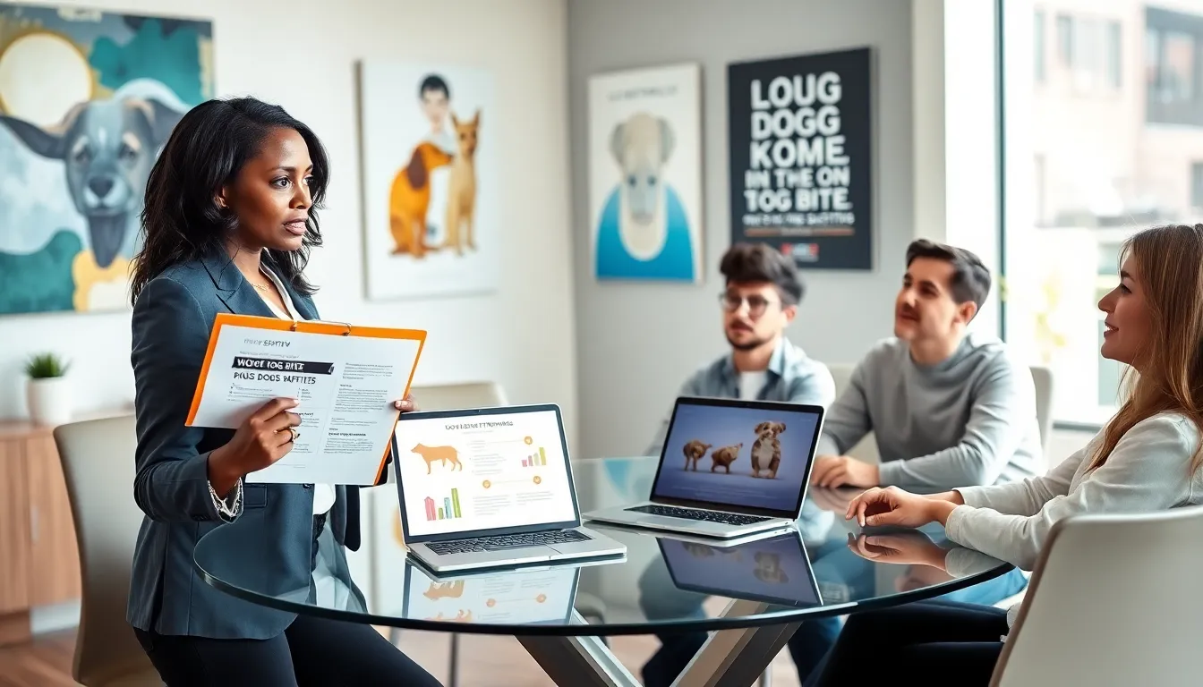 meeting on dog bite prevention strategies in a modern office.