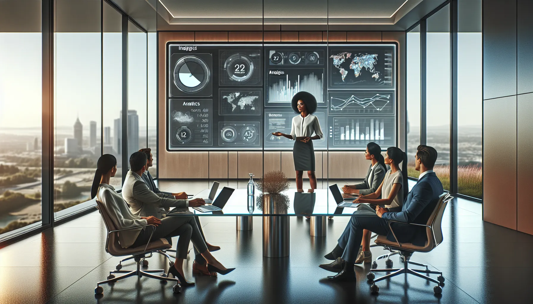 diverse team discussing Tamham70's future developments in a modern office.