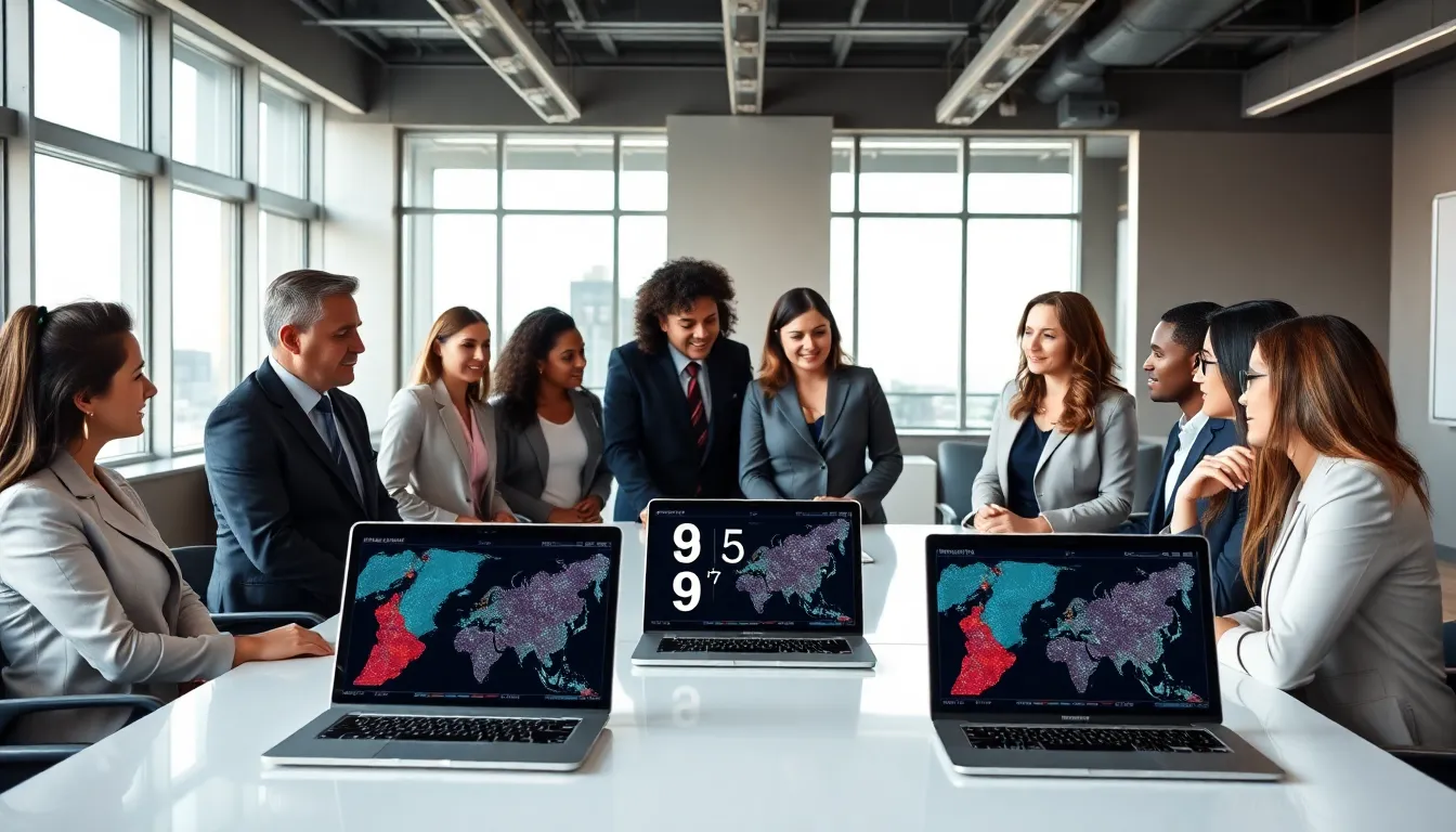 diverse team discussing a phone number's context in a modern office.