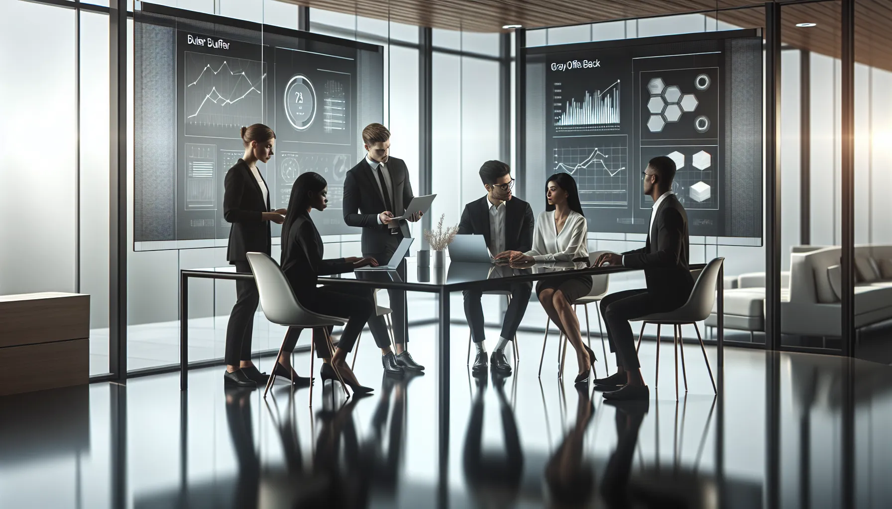 diverse professionals collaborating in a modern office discussing grayoffsetback.