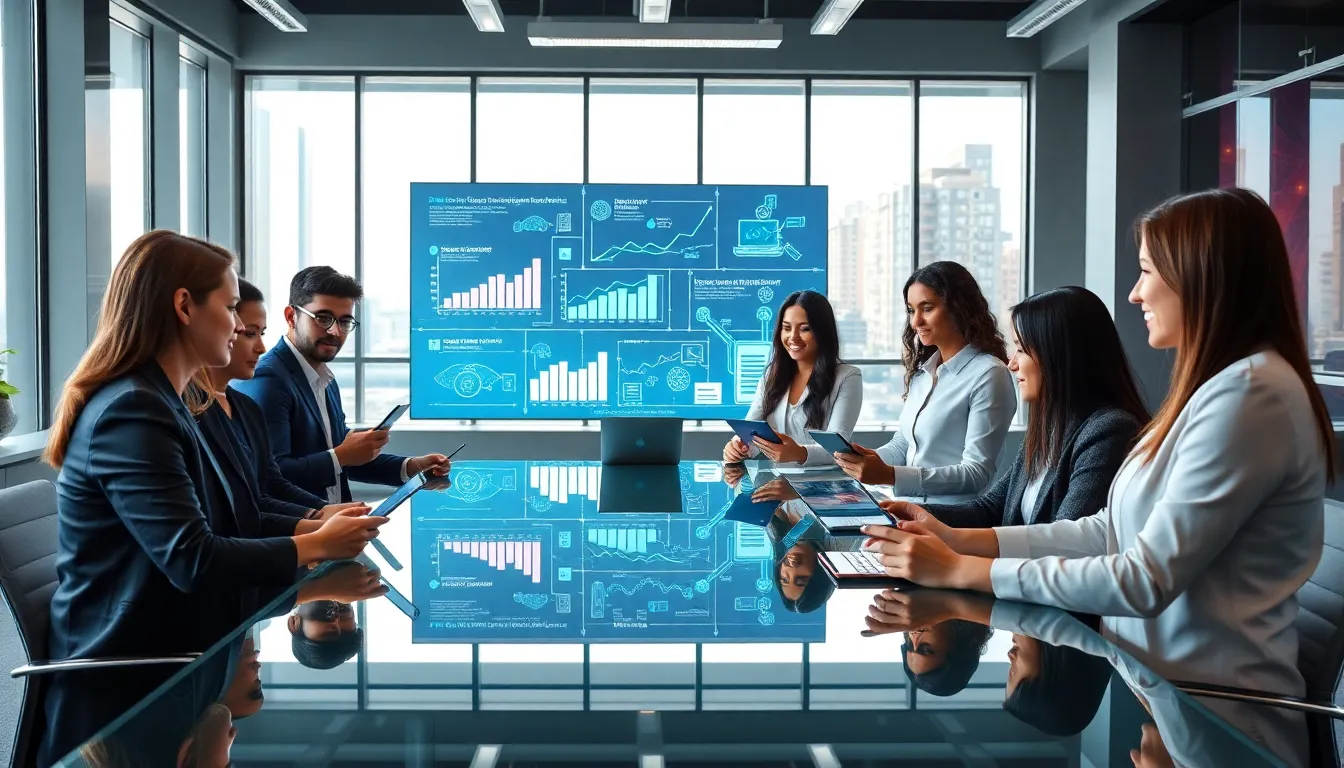 diverse team discussing emerging technologies in a modern office.
