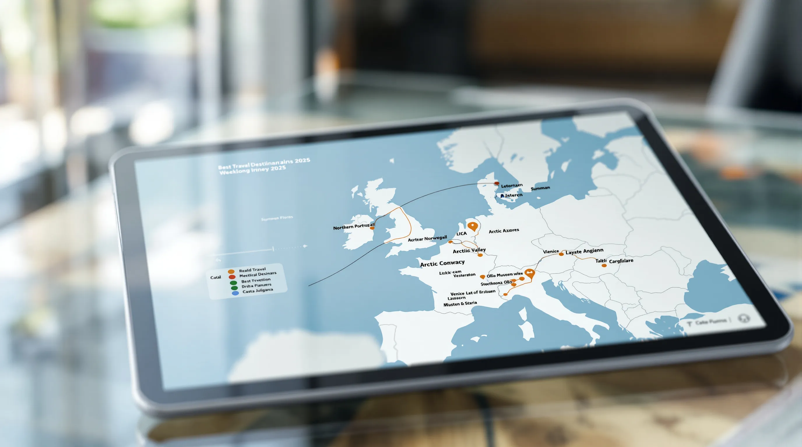 Stylized 2025 Europe map with seasonal routes: Portugal, Nordics, Venice–Istria–Ljubljana.