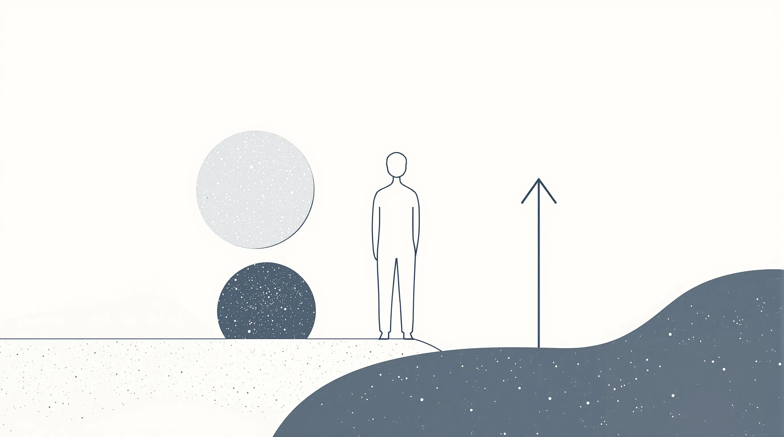 A minimalist silhouette of a person standing with simple geometric shapes suggesting strength and resilience.