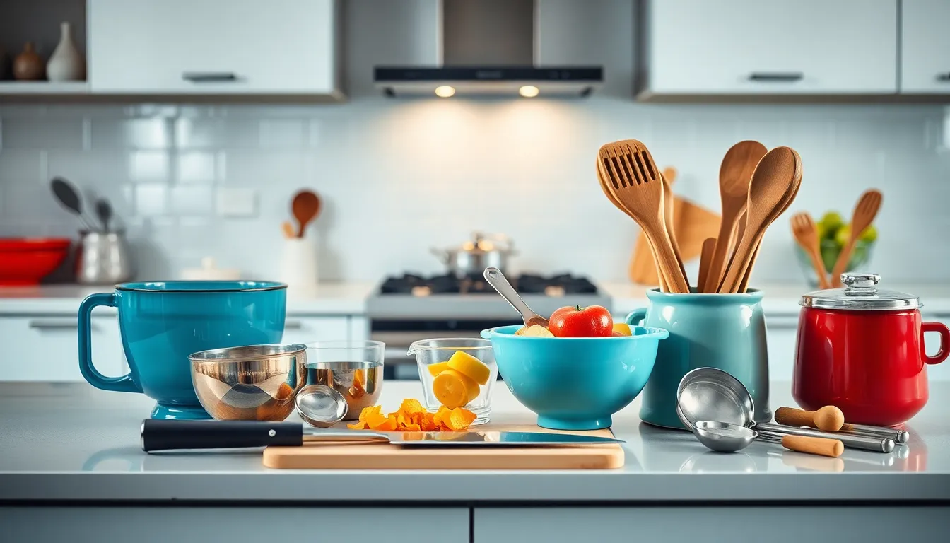 variety of kitchen utensils arranged on a modern countertop.
