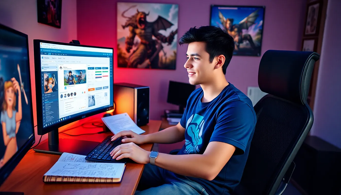 A young game developer using Ck2generator at his modern workspace.