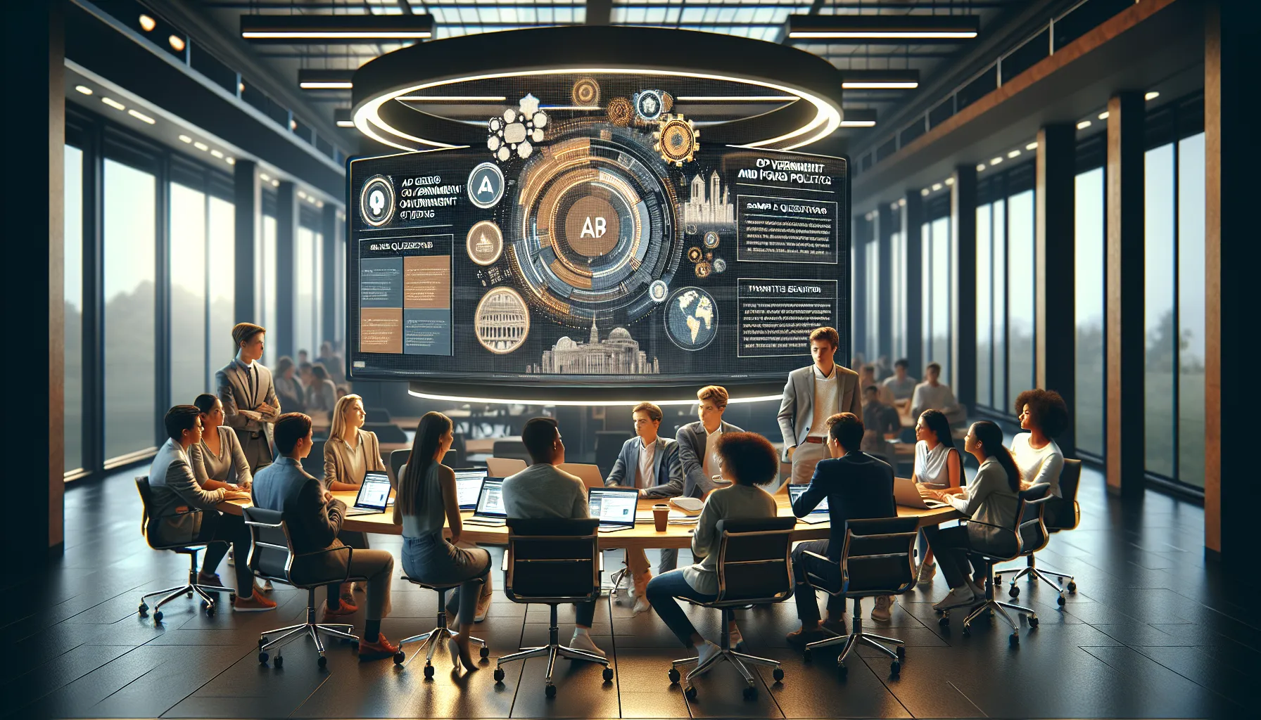 students collaborating in a modern study space using Webland2.