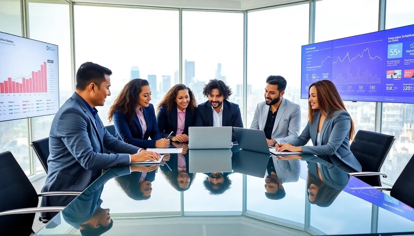 diverse real estate team collaborating in a modern office.