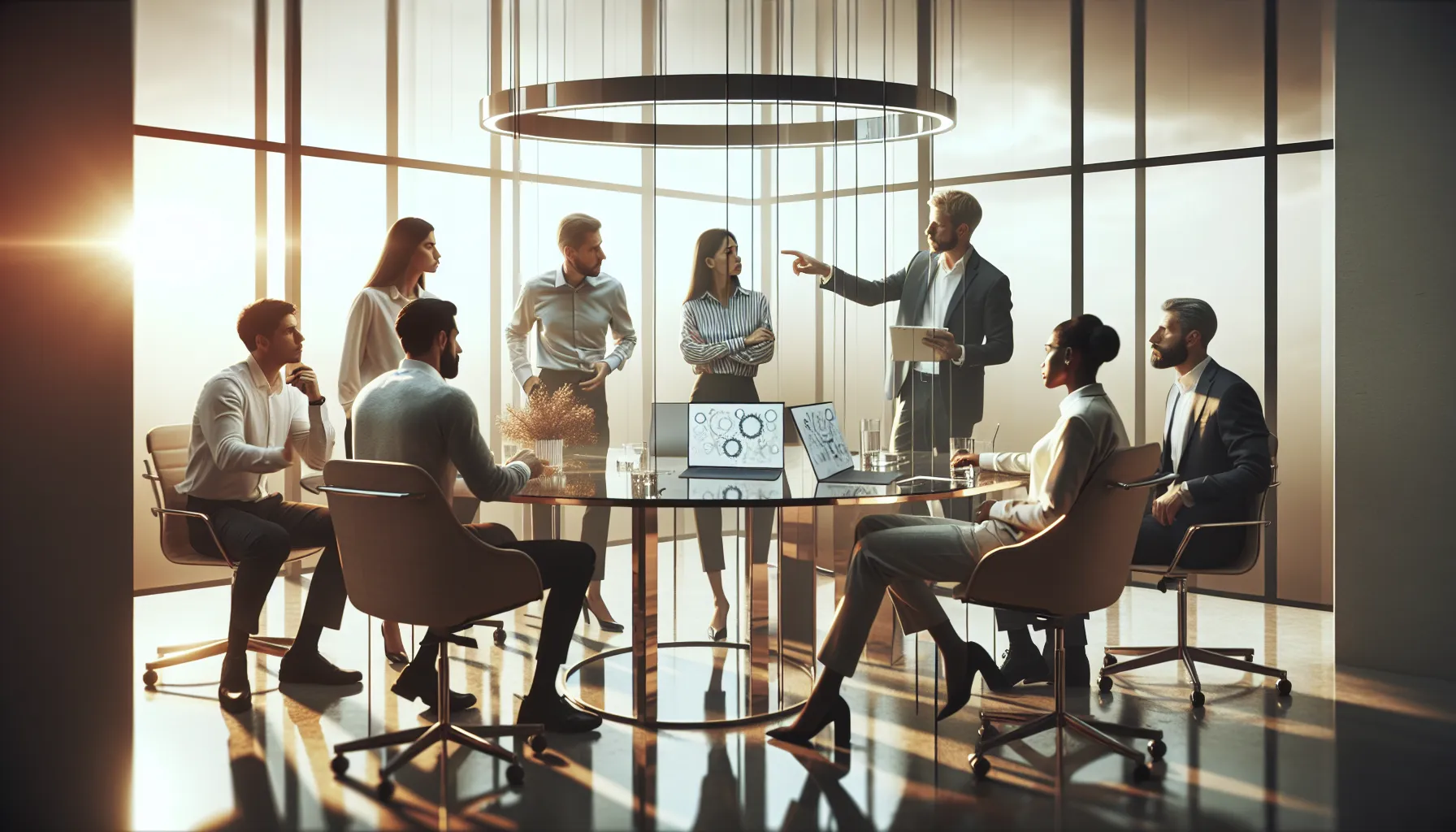 diverse team discussing concepts in a modern office setting.