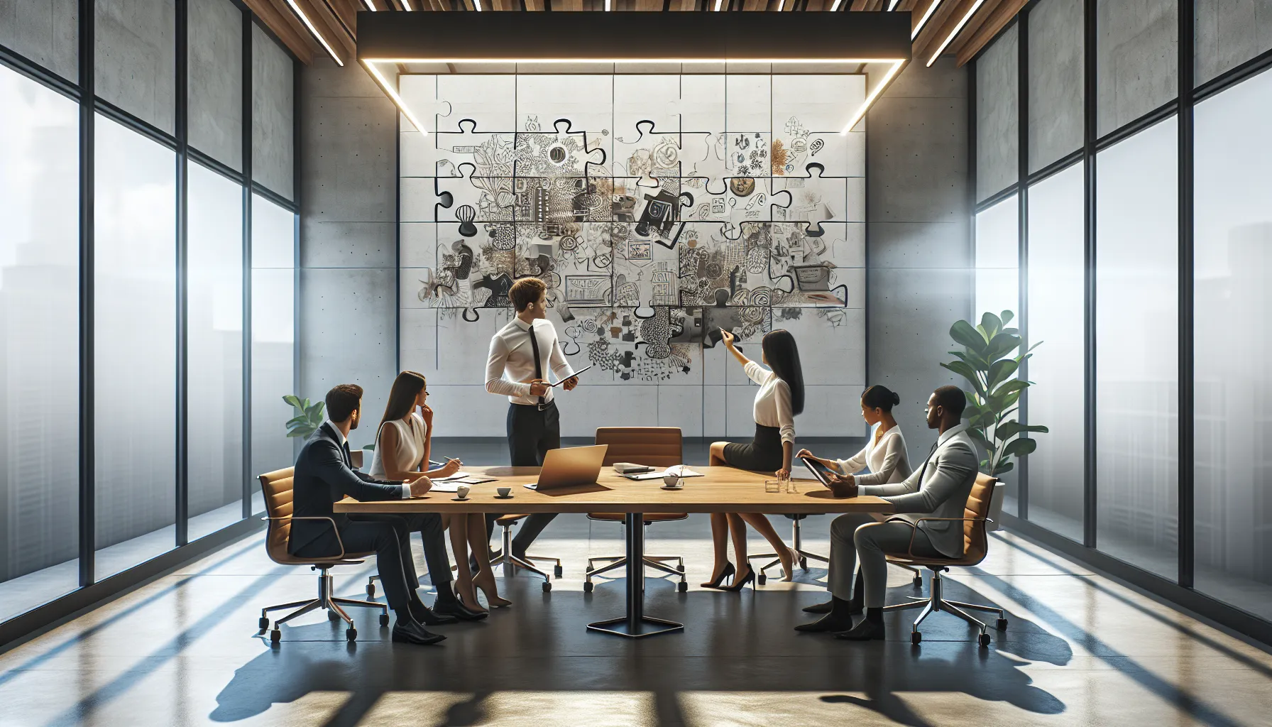 diverse team collaborating on creative ideas in a modern office.