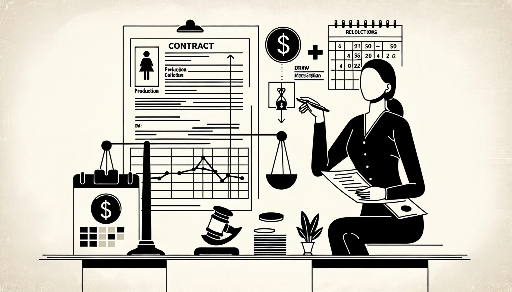 Veterinarian reviewing a contract with pay charts, calendar, and Mississippi outline.