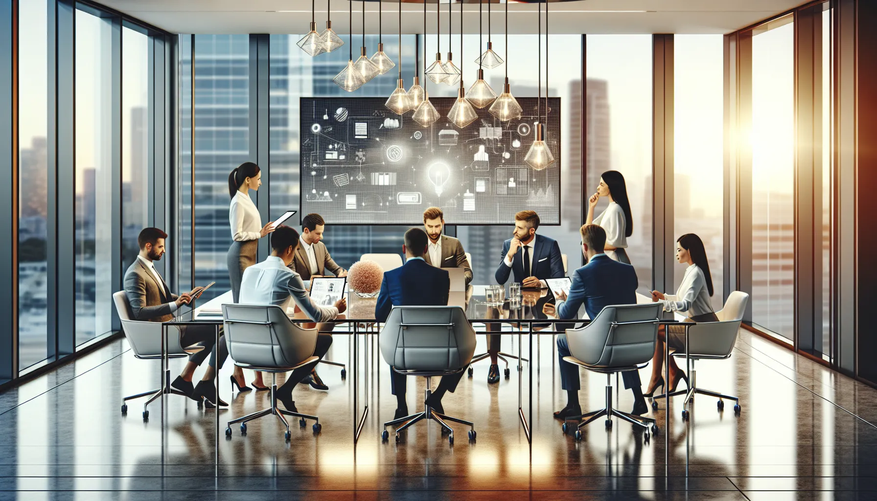 diverse team brainstorming in a modern office setting.