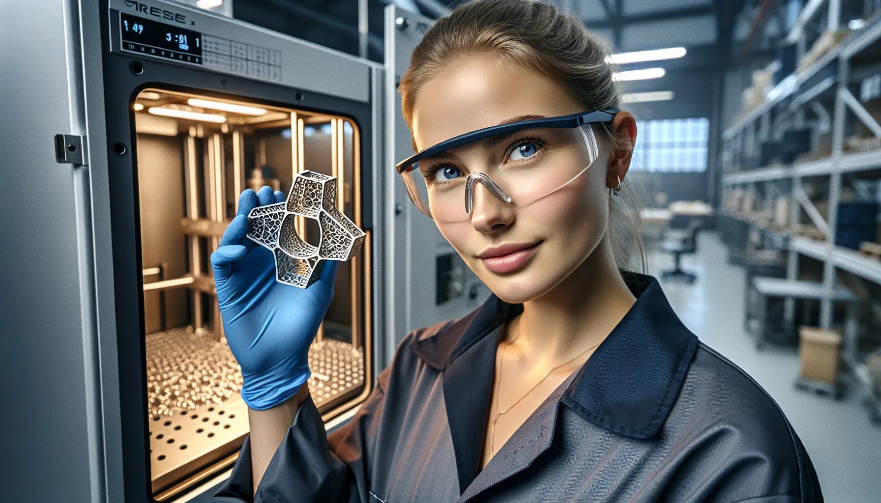 Norwegian engineer inspects a 3d-printed metal component in a modern factory.
