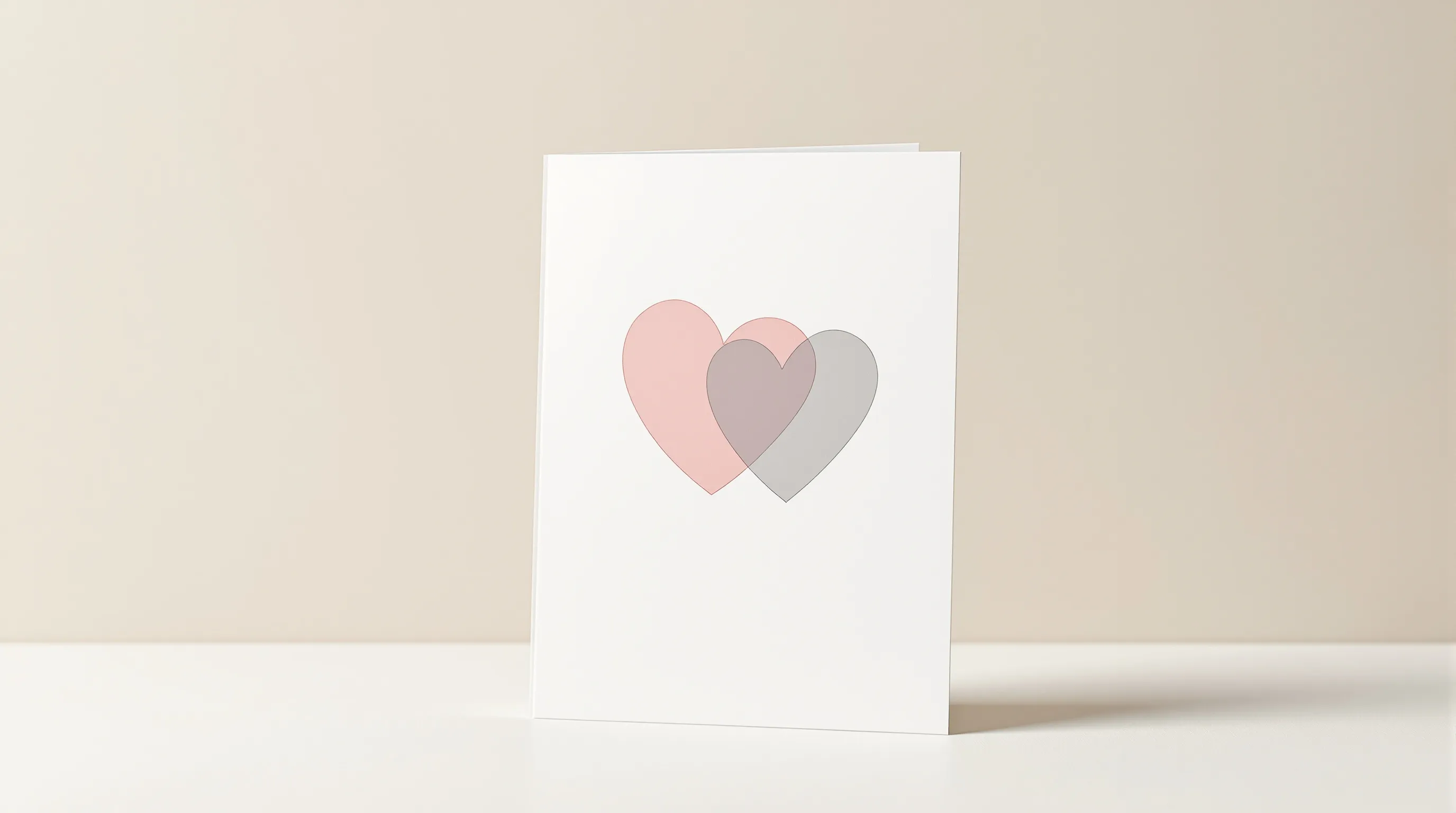 A minimalist greeting card with intertwined hearts and a playful wink icon.