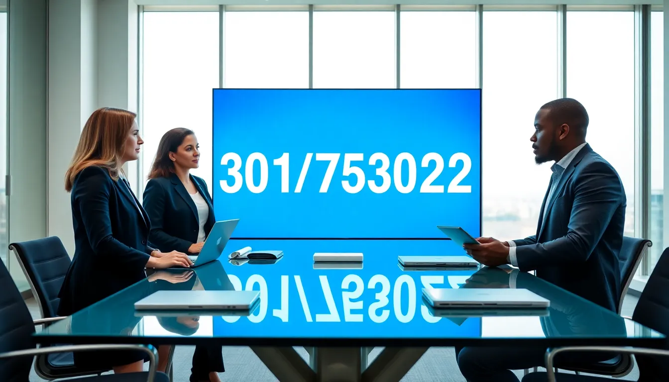 diverse team discussing a significant number in a modern office.