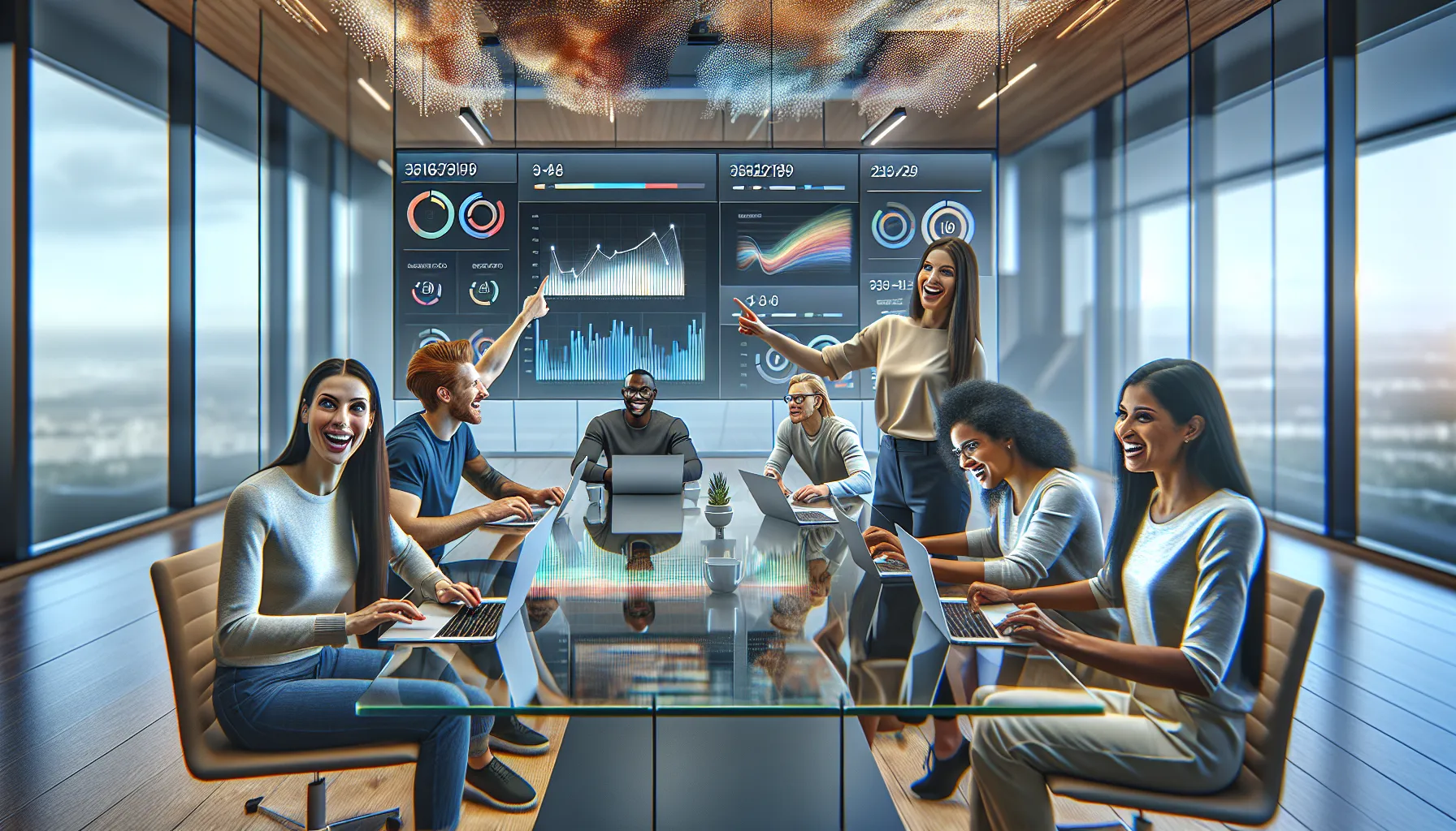 team analyzing data trends in a modern office.