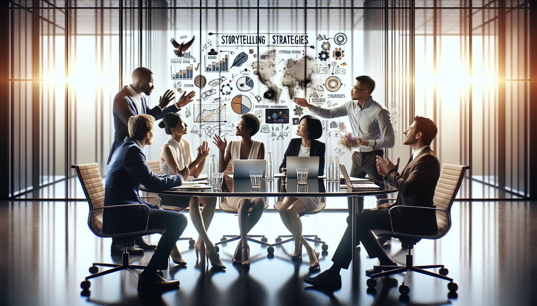 diverse marketing team collaborating on storytelling strategies.