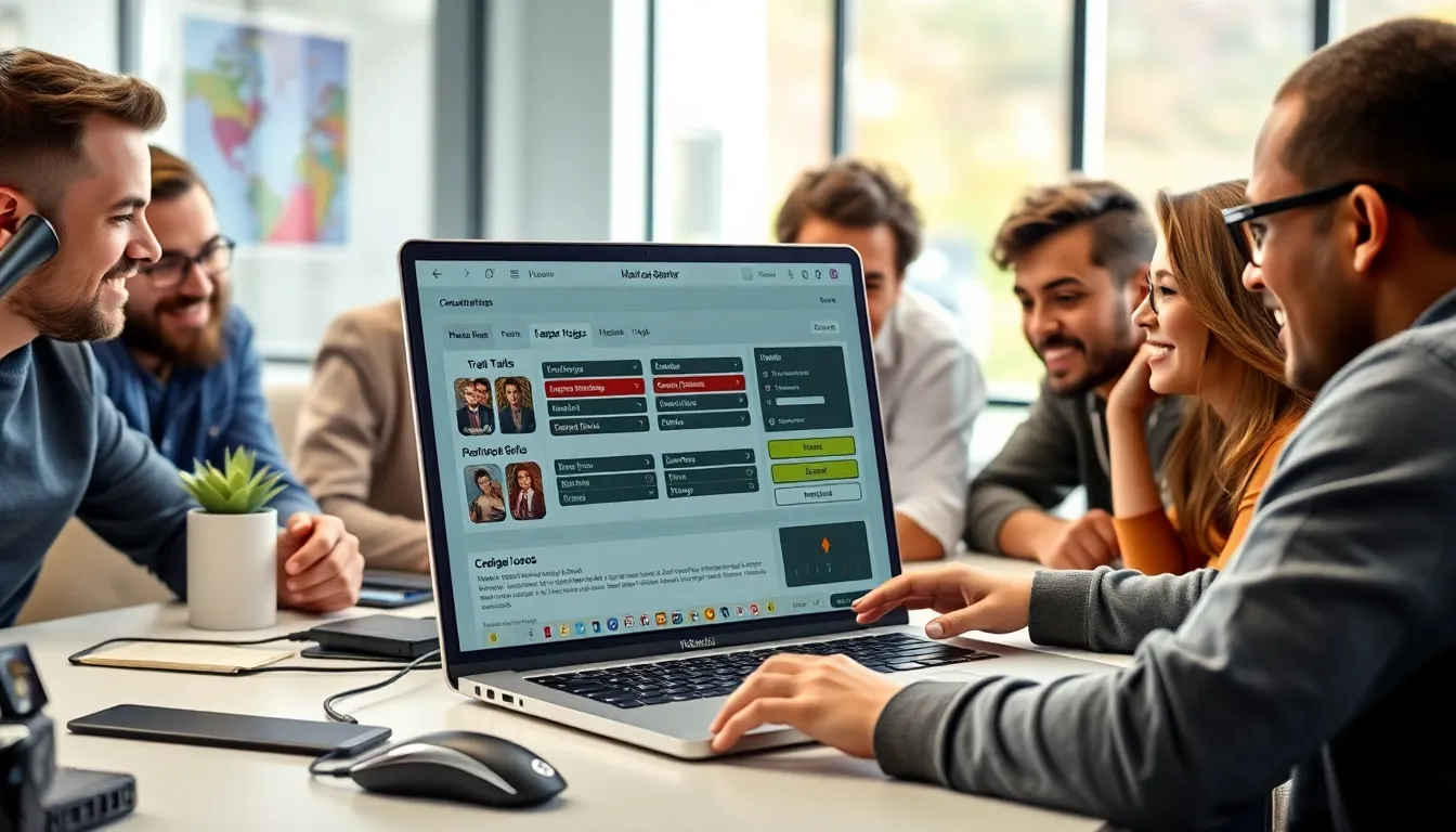 diverse group of gamers using a character generator on a laptop.