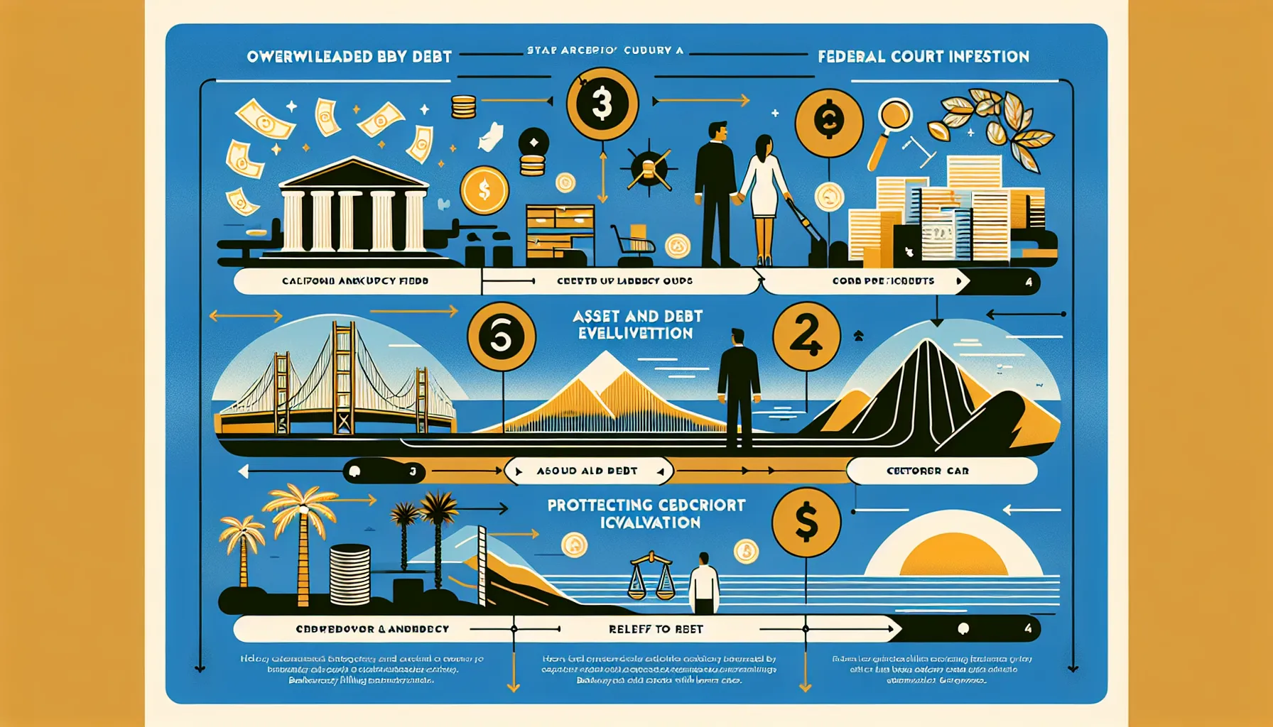 California bankruptcy filing process illustrated step by step.