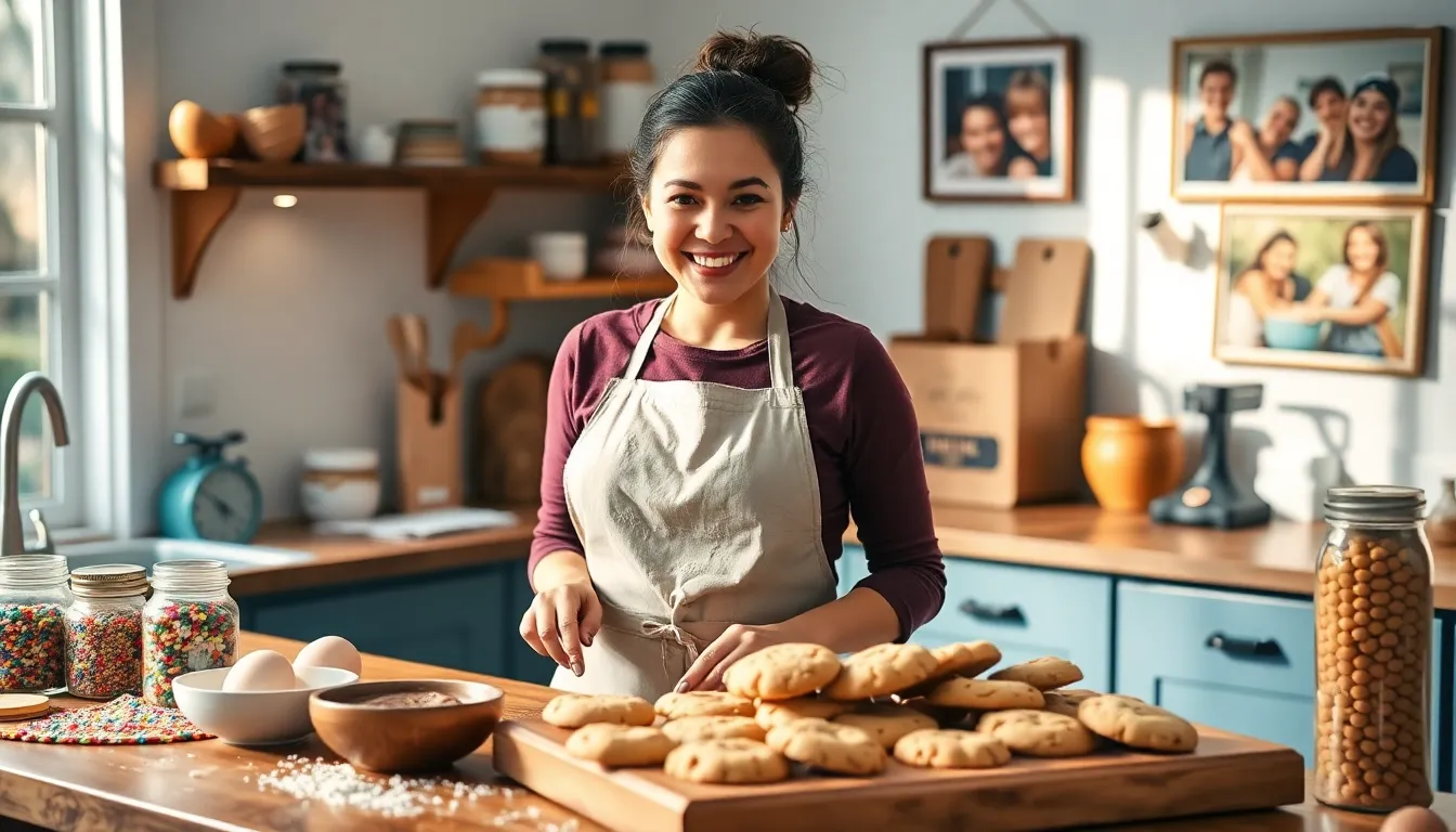 baker in a cozy kitchen making cookies with love.