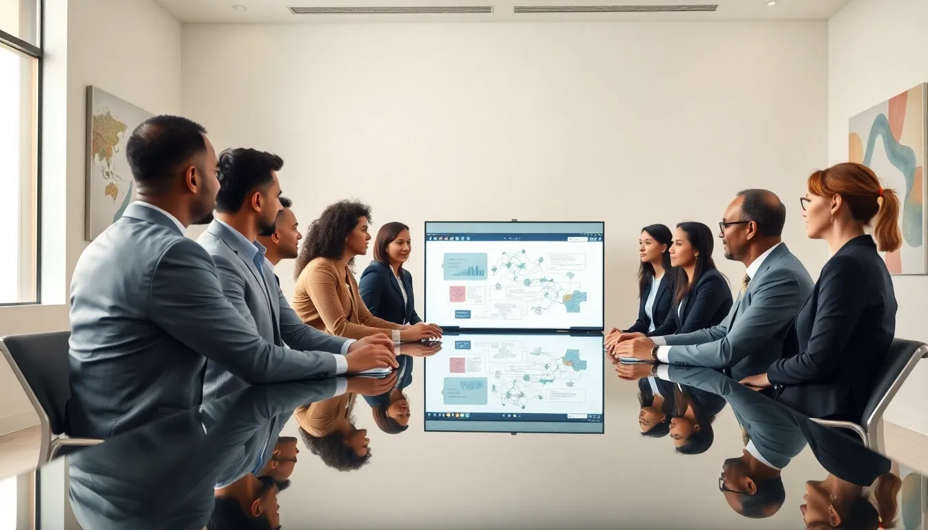 diverse professionals discussing cultural themes in a modern conference room.