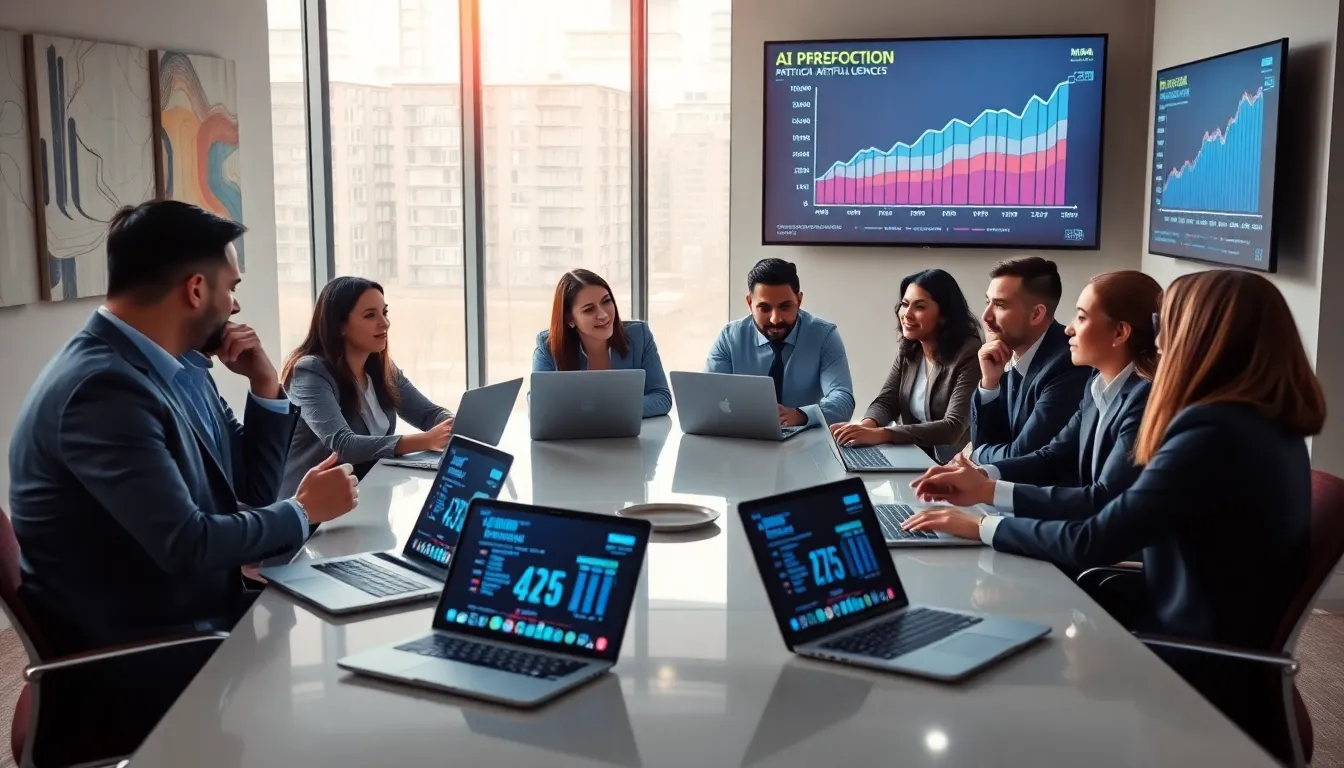 diverse team collaborating on artificial intelligence project in a modern office.