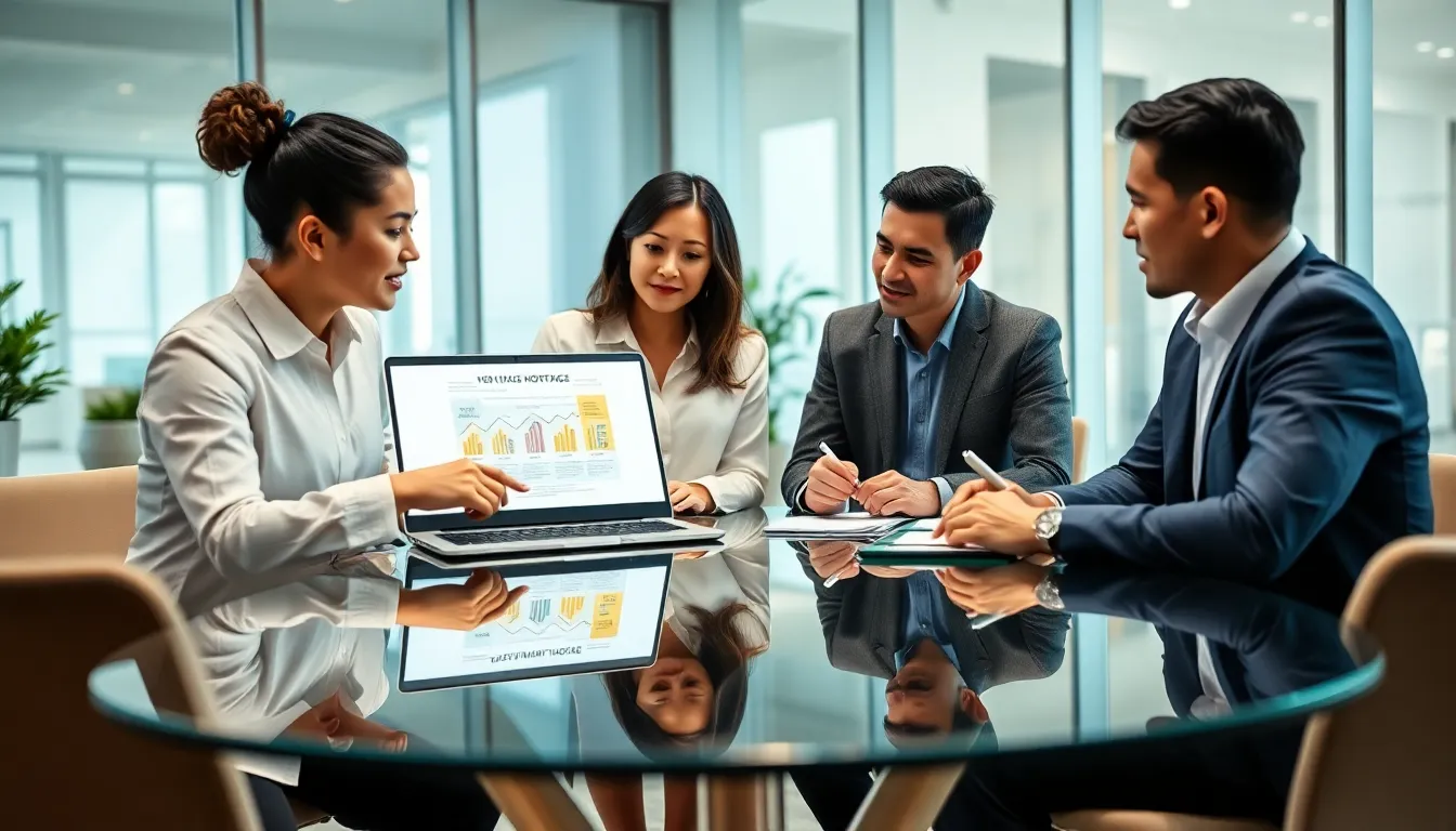 diverse mortgage team collaborating in a bright office.