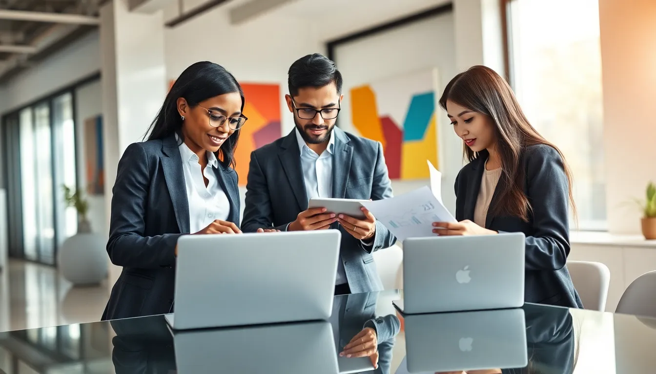 diverse team collaborating in a modern office setting.
