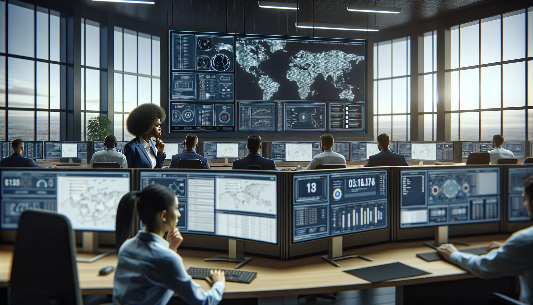 professionals monitoring network security in a modern operations center.