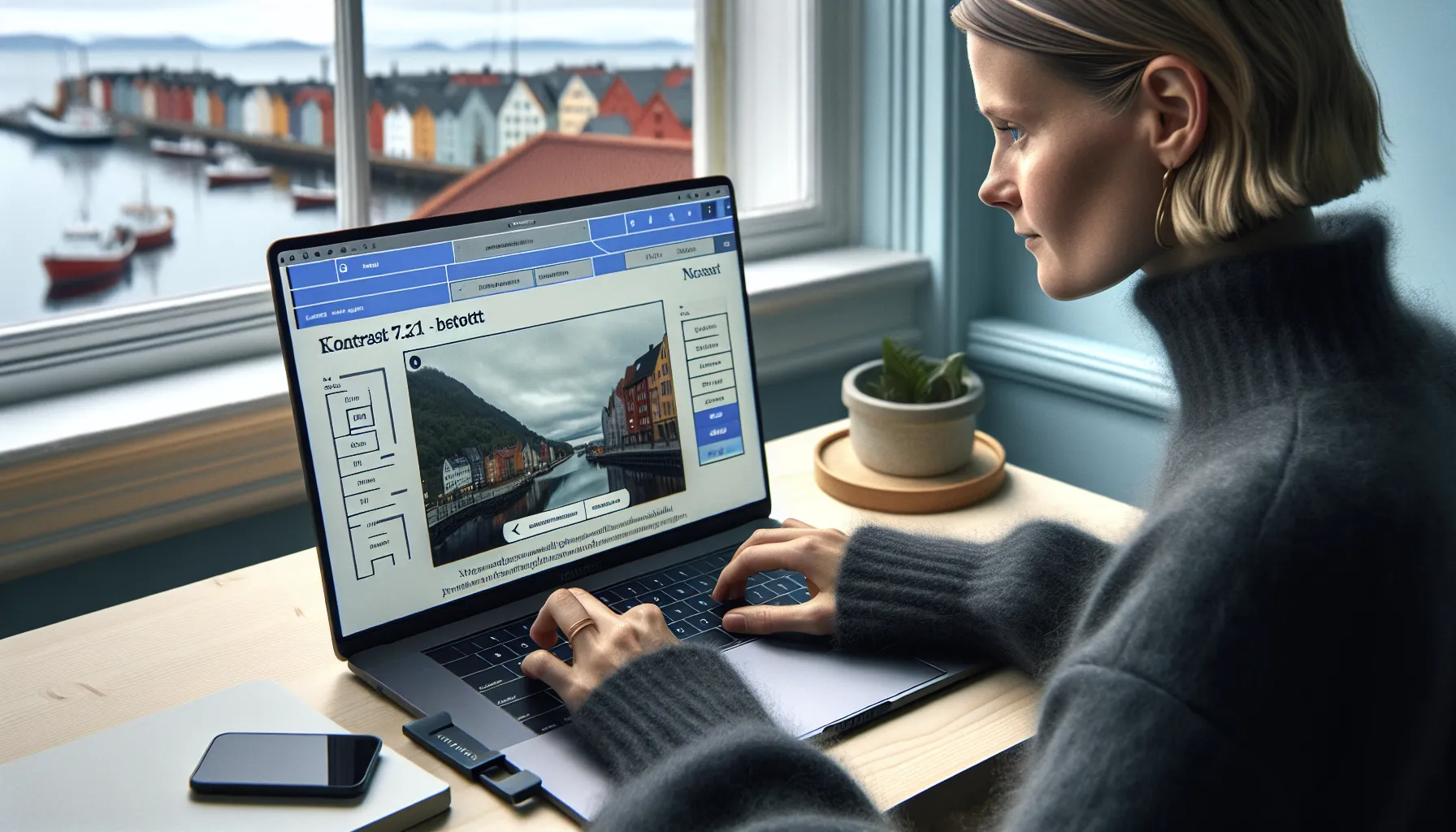 Designer tests website accessibility with focus ring, contrast check, and 200% zoom.
