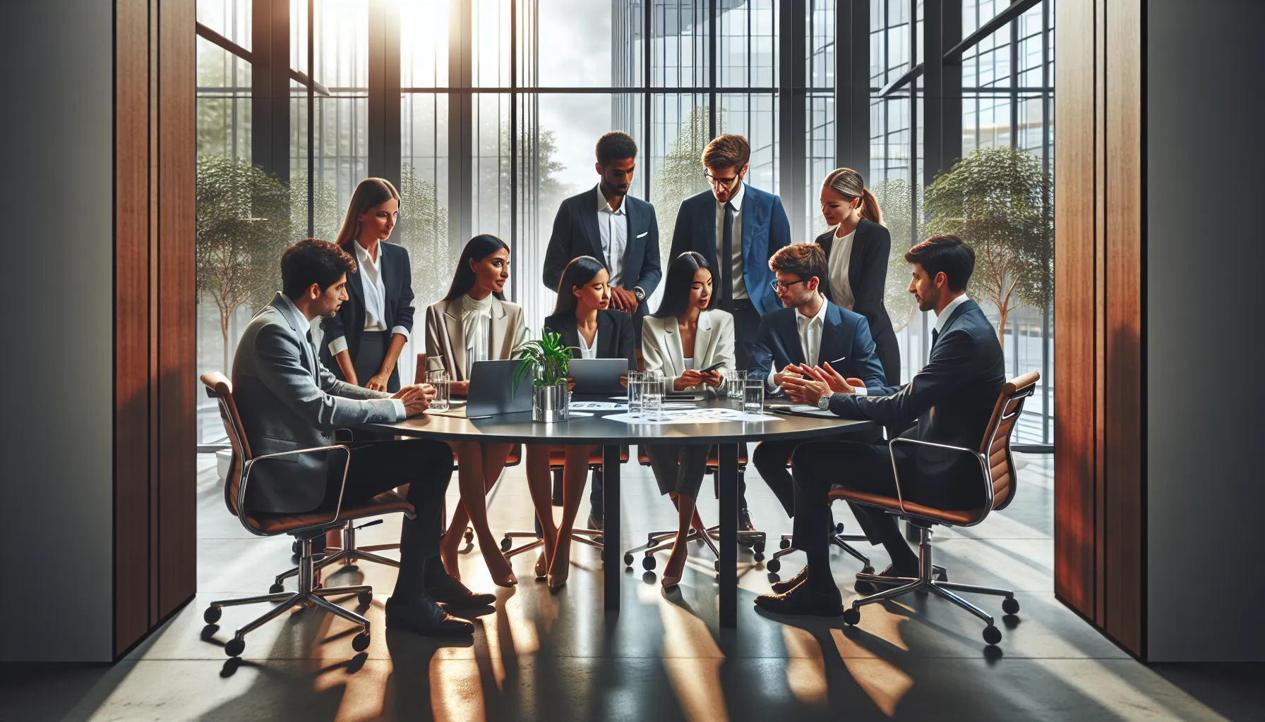 diverse professionals collaborating in a modern office setting.