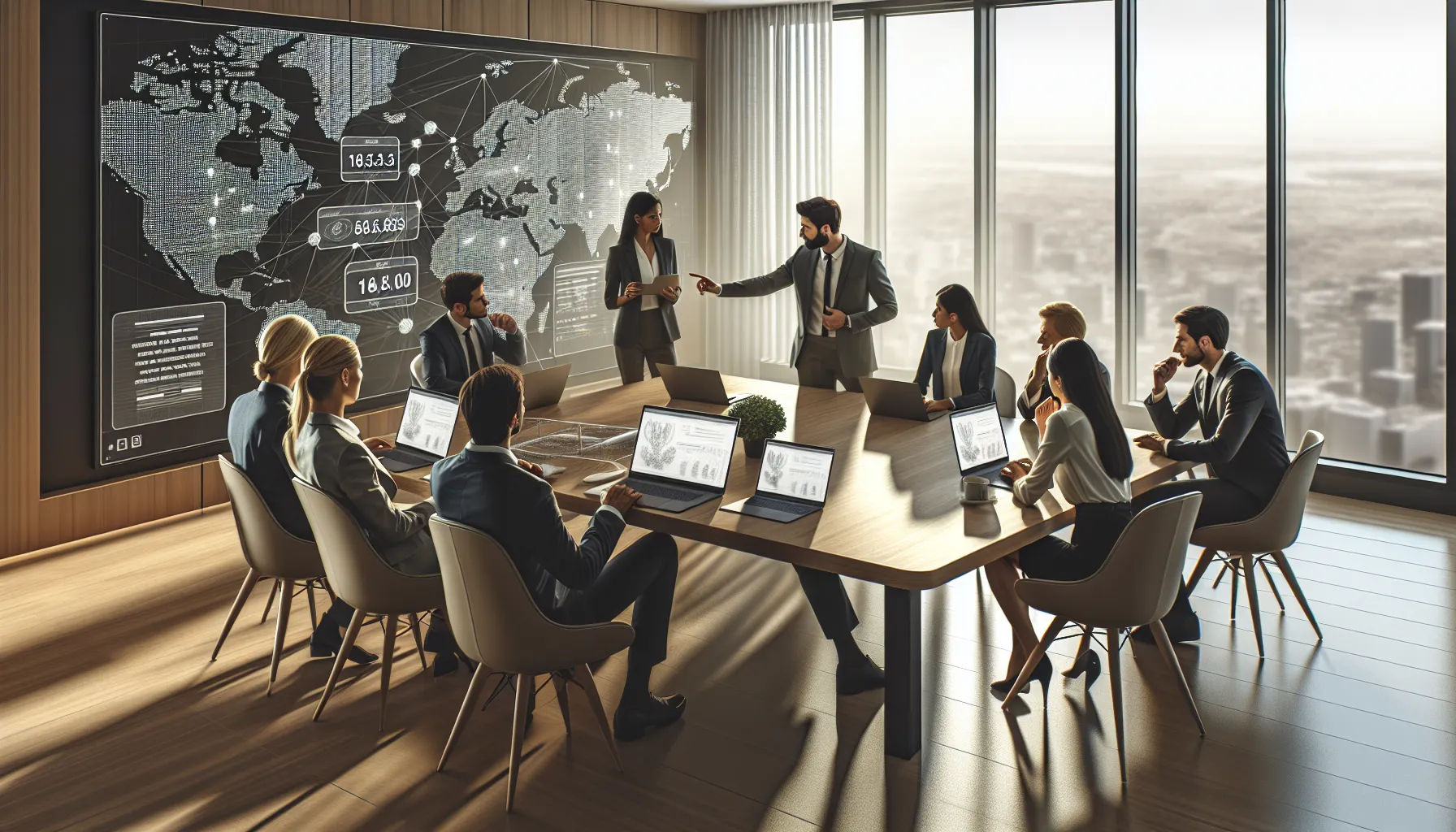 diverse team analyzing geolocation data in a modern office.