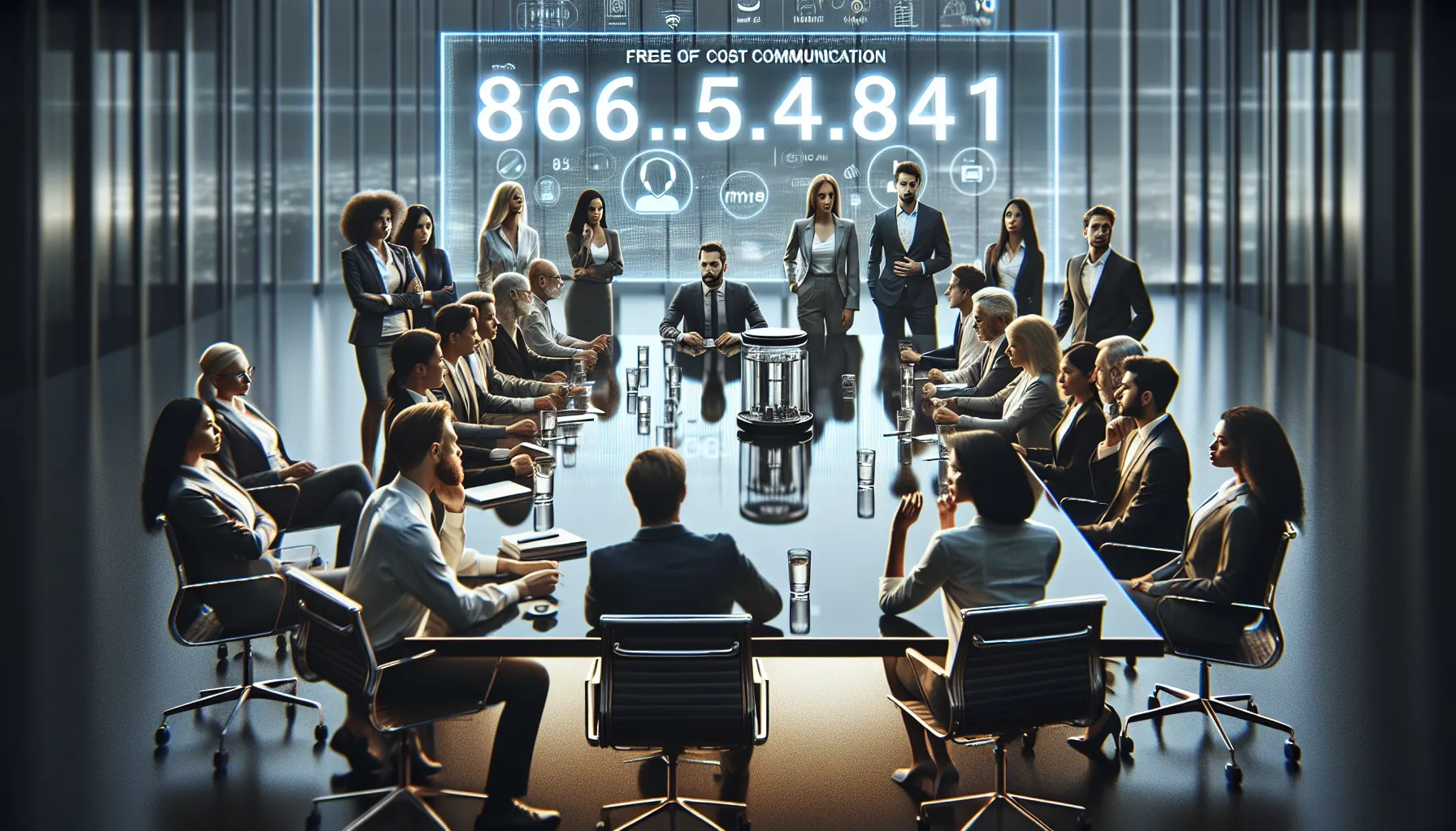 diverse team discussing toll-free communication in a modern office.