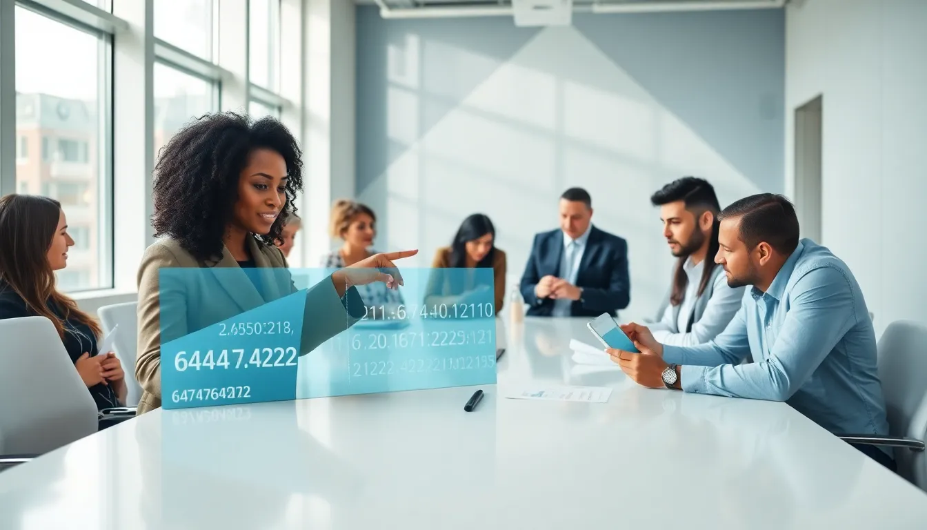 diverse team analyzing data in a modern office setting.