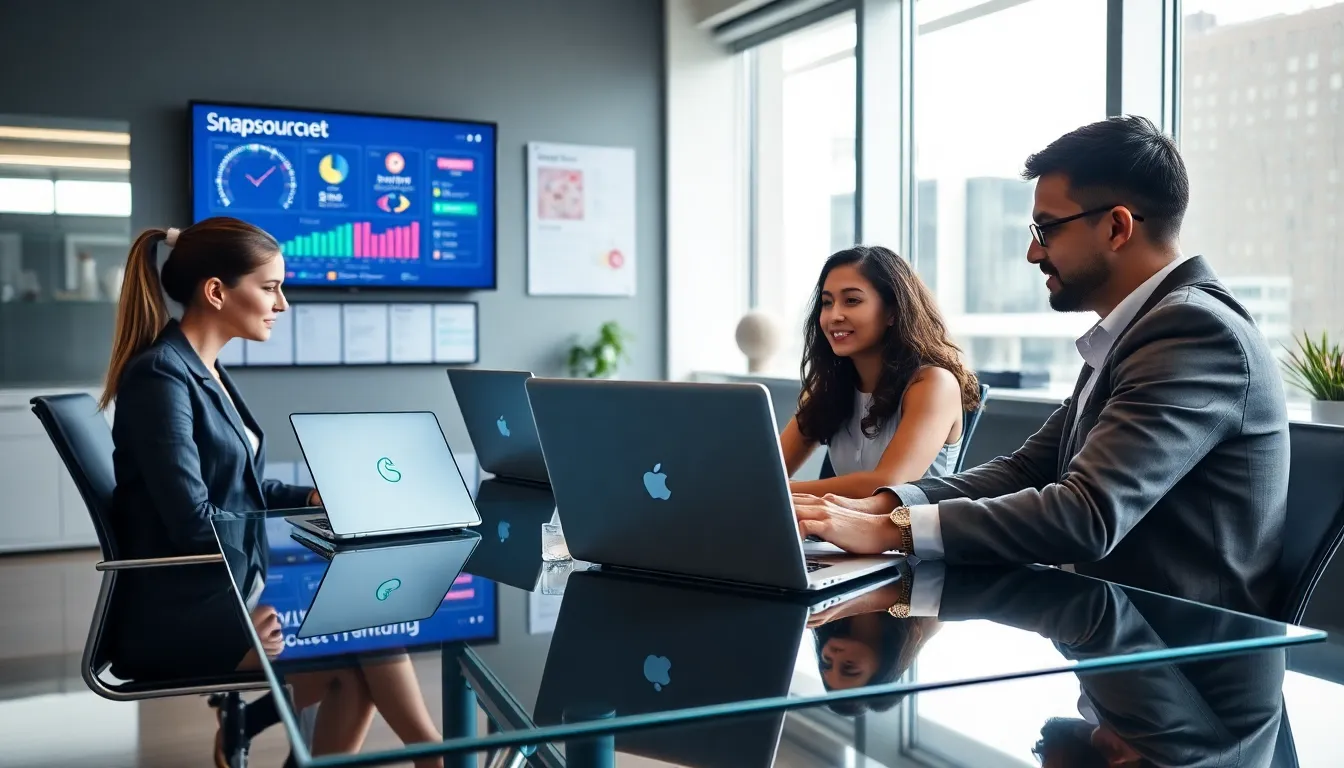 diverse team collaborating in a modern workspace using Snapsource.net.