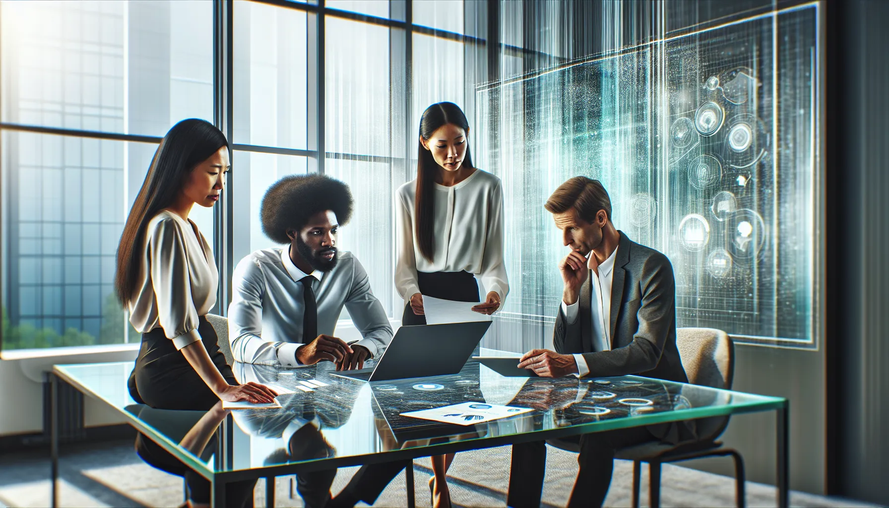 professionals discussing data management in a modern office