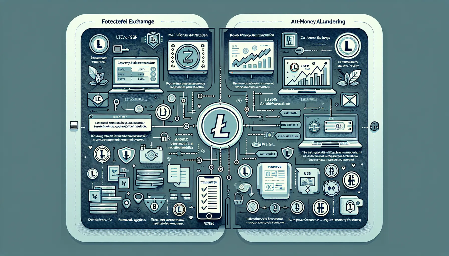 Infographic showing exchange selection and secure wallet setup for Litecoin trading in the UK.