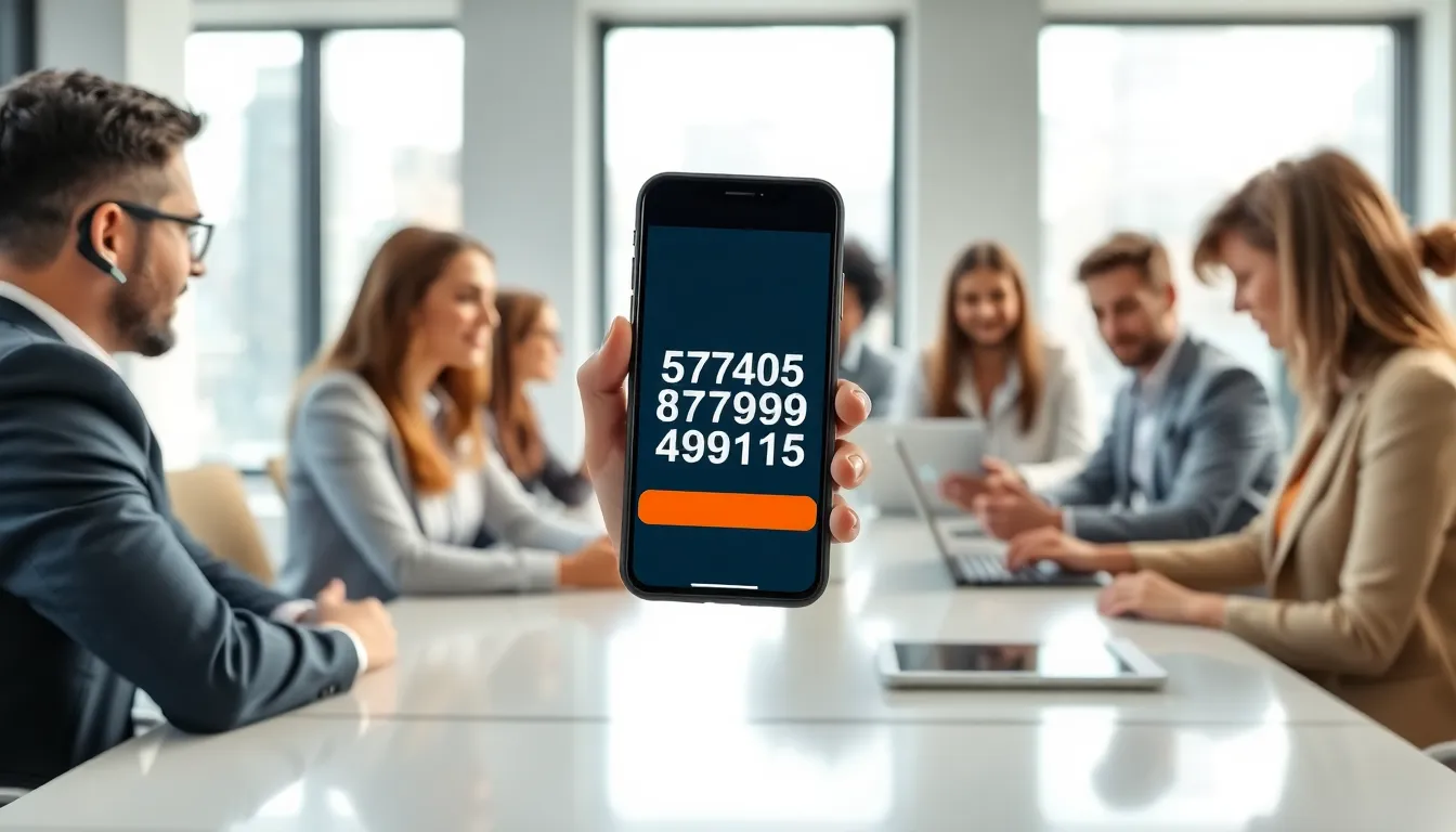 professionals discussing toll-free number in a modern office.