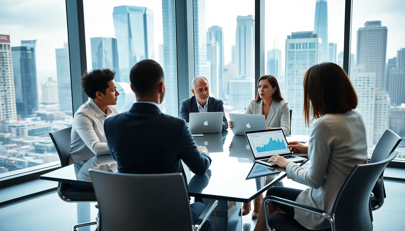 diverse professionals collaborating in a modern conference room.