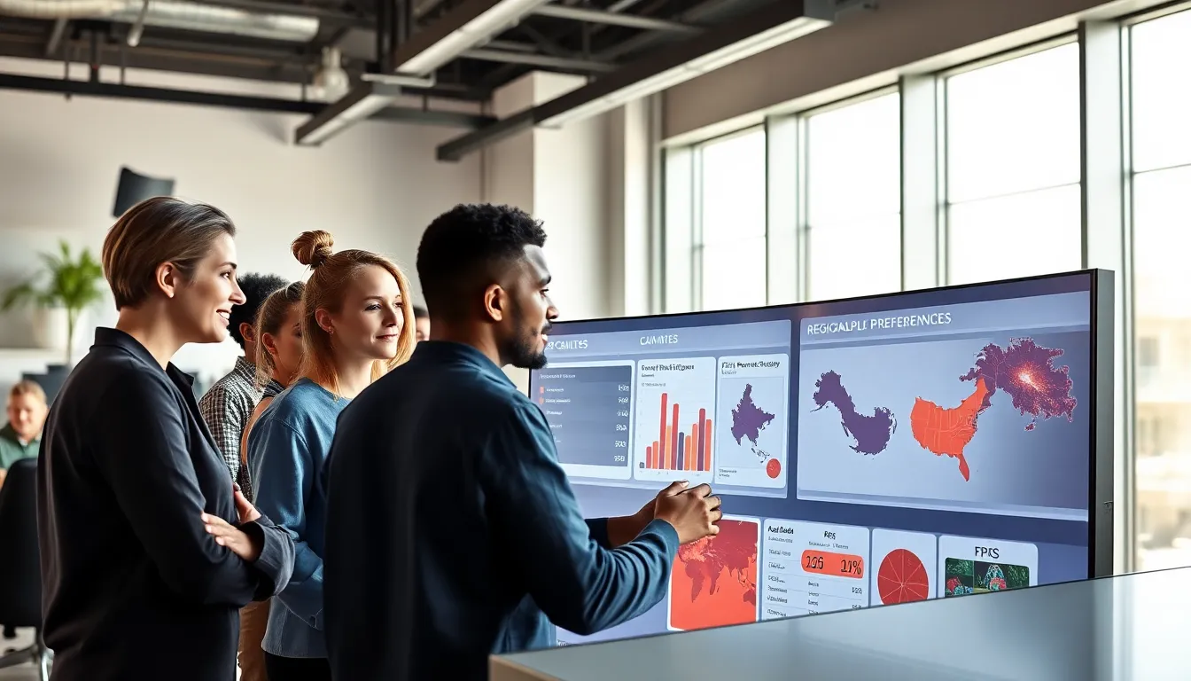 diverse team discussing gaming preferences in a modern office.