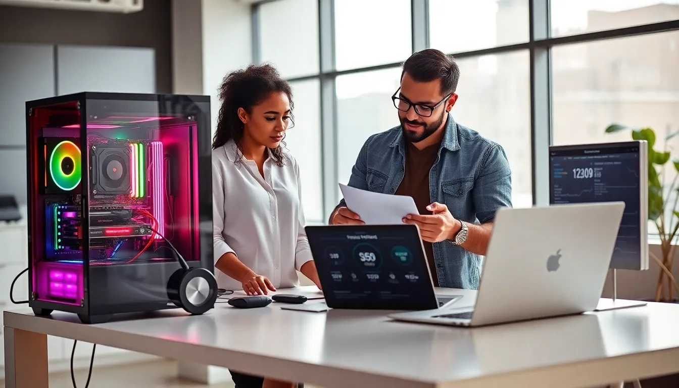 diverse team discussing high-performance computing hardware in a modern office.