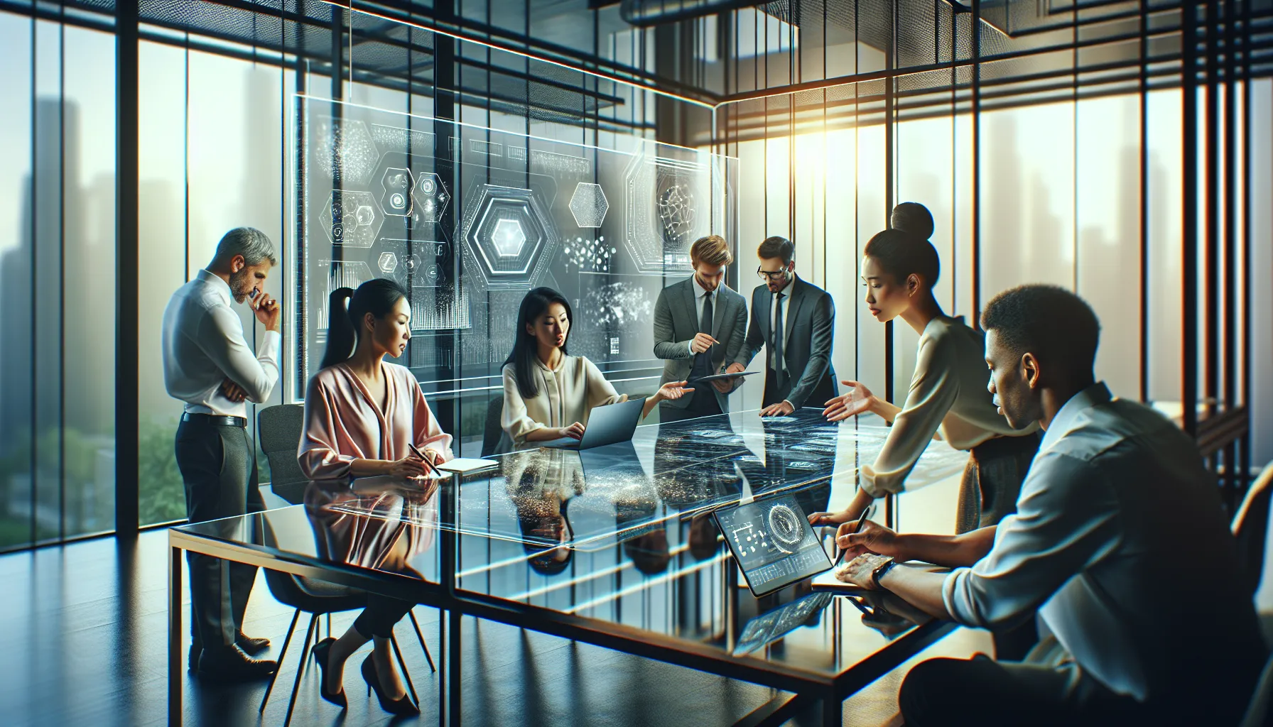 diverse professionals collaborating in a modern office setting.