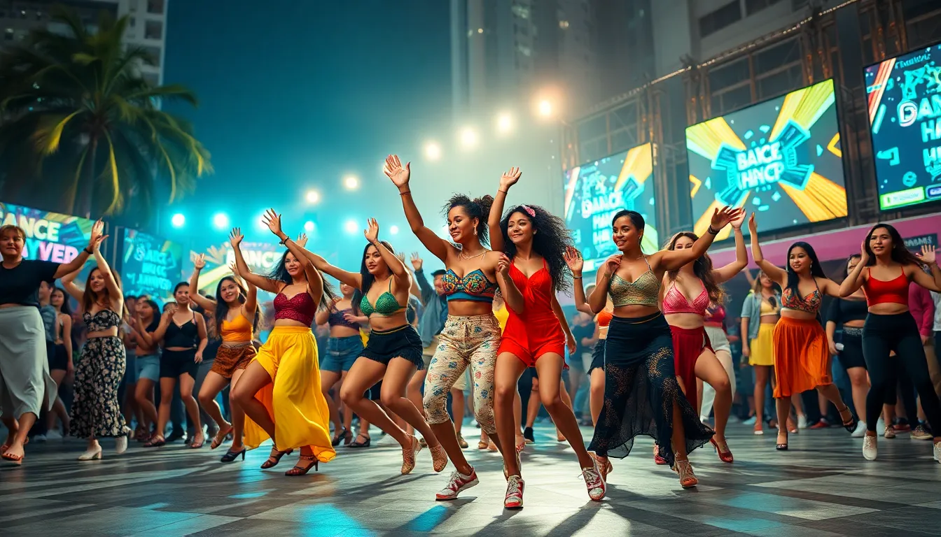 diverse dancers performing at a lively festival in 2022.