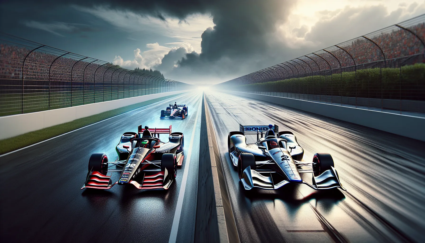 An F1 and IndyCar racer showcasing their speed differences on a racetrack.