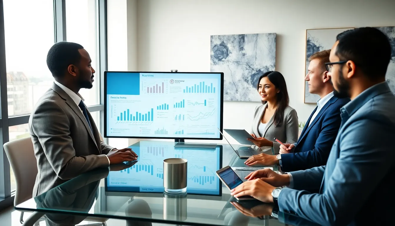 diverse investors collaborating in a modern conference room on real estate strategies.