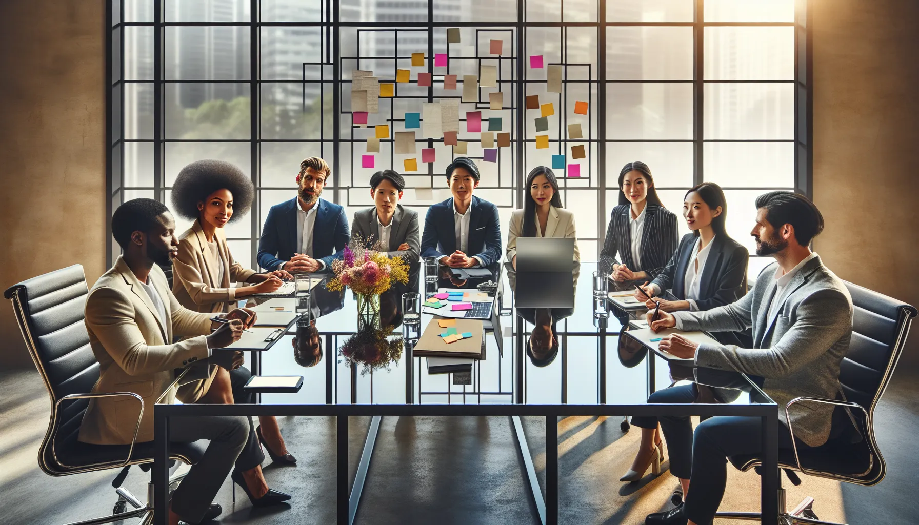diverse team brainstorming in a modern office setting.