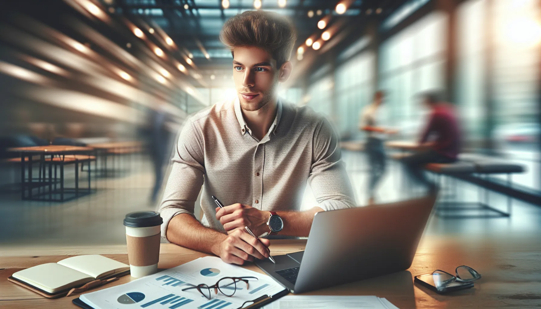 young man in modern workspace representing diverse career beginnings.