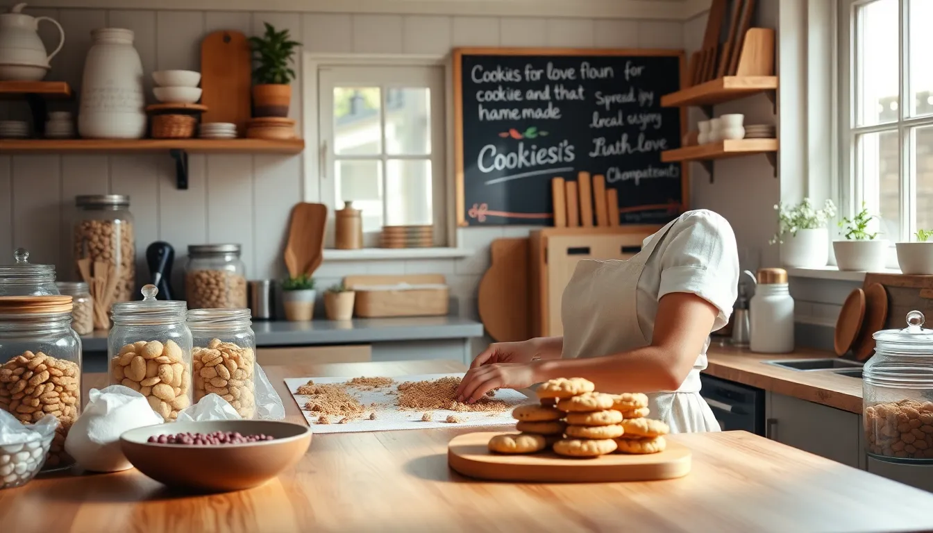 baker creating cookies in a sunny, inviting kitchen.