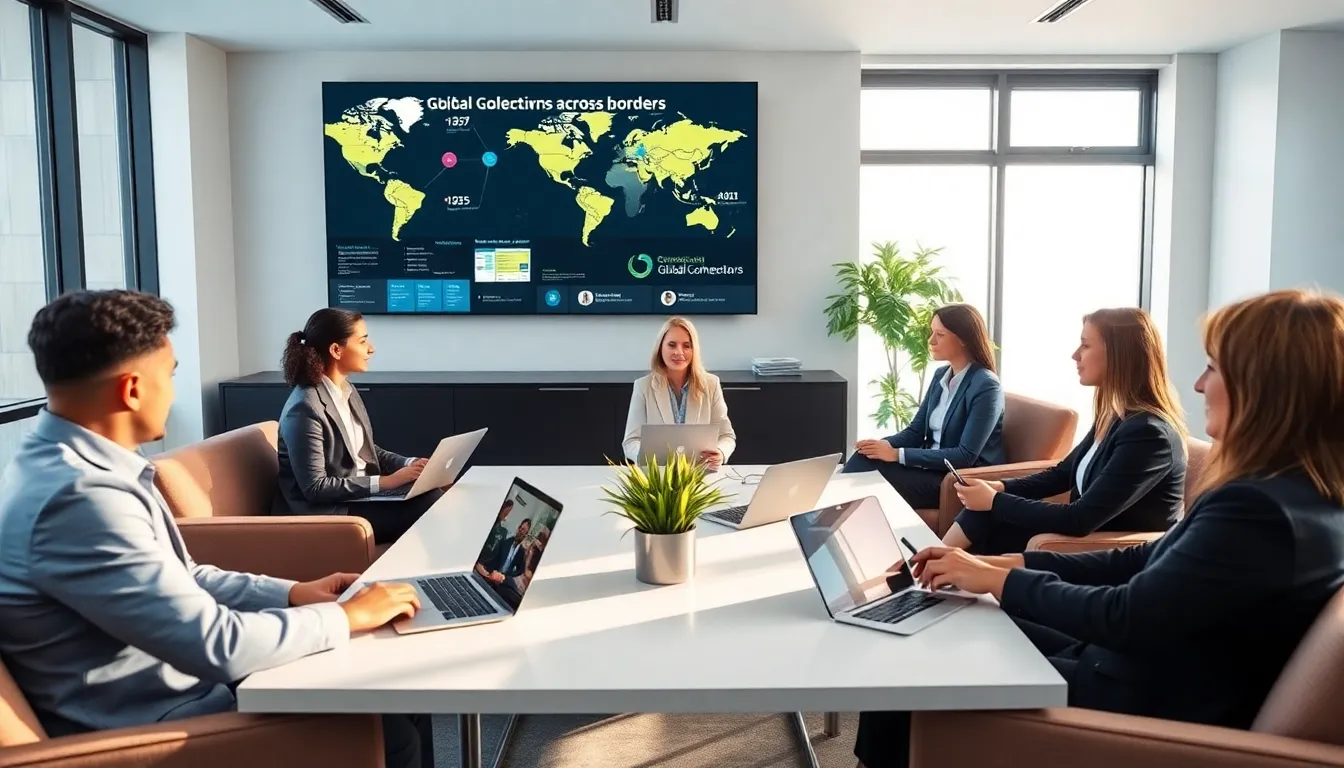 diverse professionals collaborating in a modern workspace.