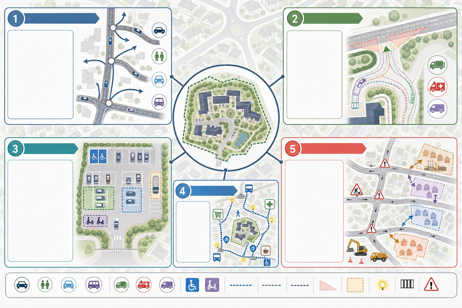 Infographic of key transport checks for later living developments in the UK.