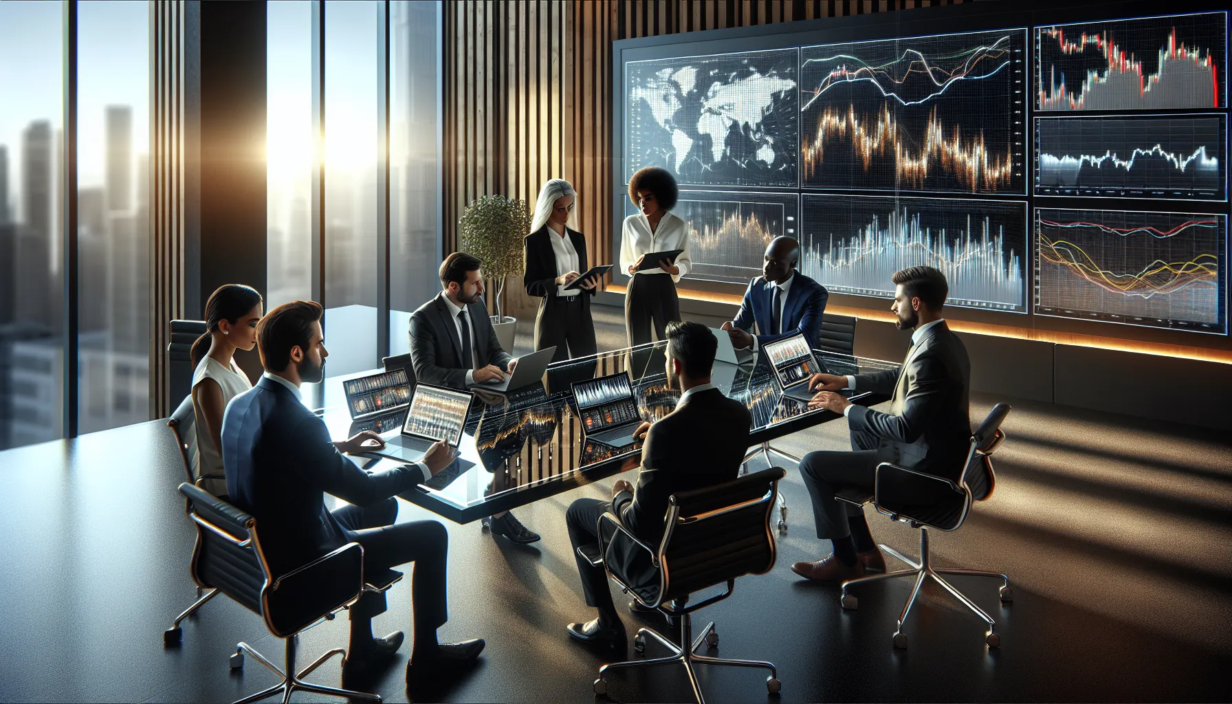 diverse team analyzing gold exchange rates in a modern office.